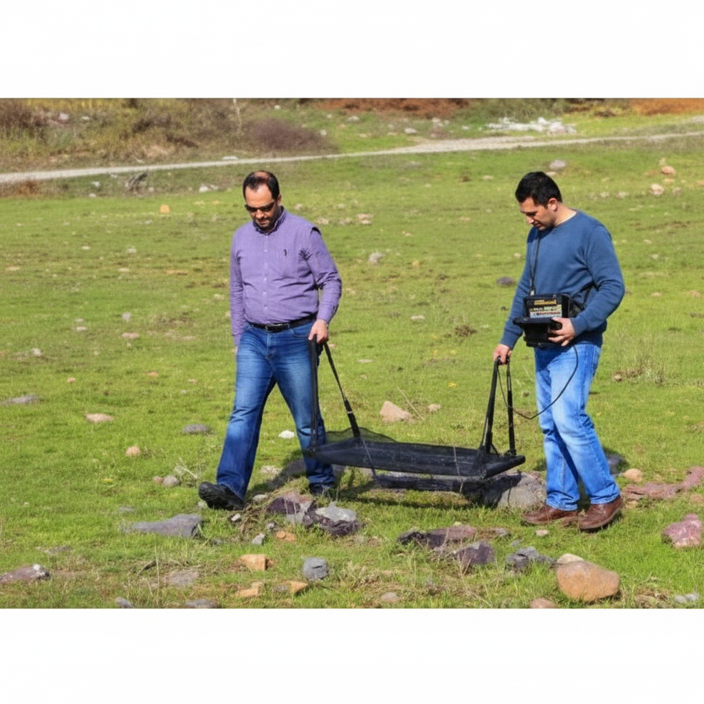 JEOHUNTER - Two men with frame in green field